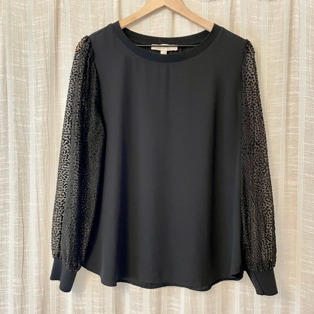 LOFT Black and Gold Blouse Top Large